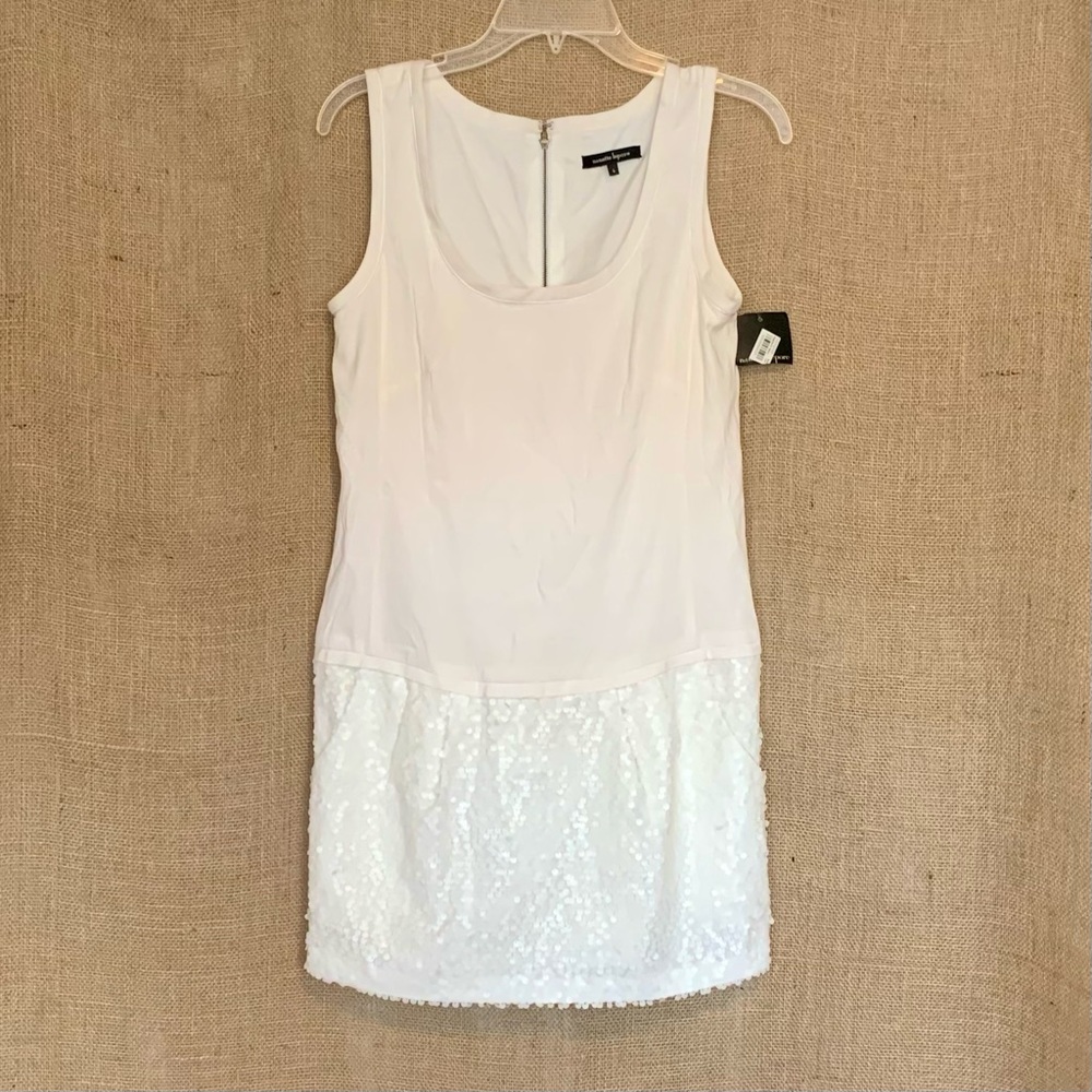 NANETTE LEPORE Silk Mini Dress Sequins Winter White / Off-White 6